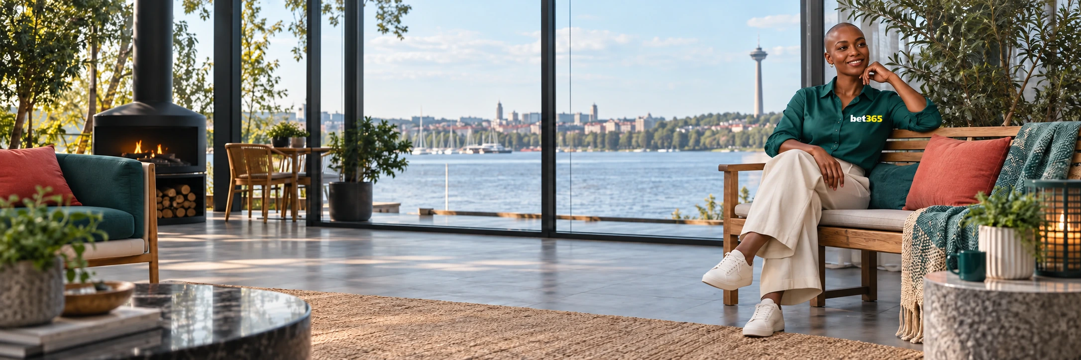 bet365 guest resting in a lakeside lounge