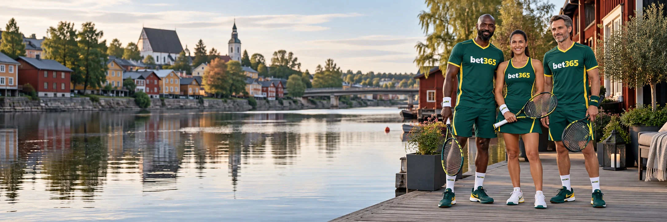 Sports team on the Porvoo waterfront wearing bet365 branding