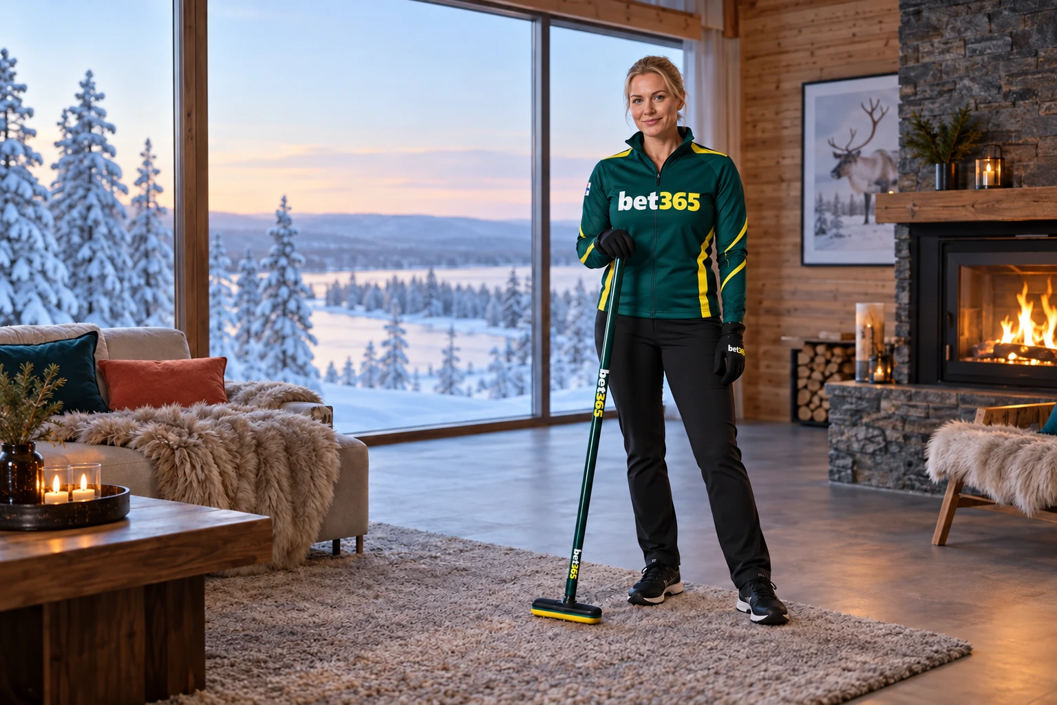 bet365 curling athlete holding a broom in Finland