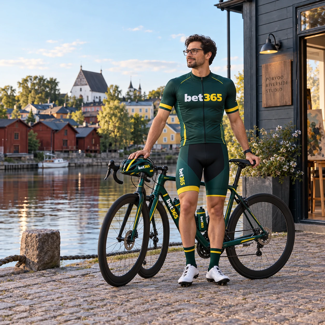 bet365 cyclist next to road bicycle in Finland
