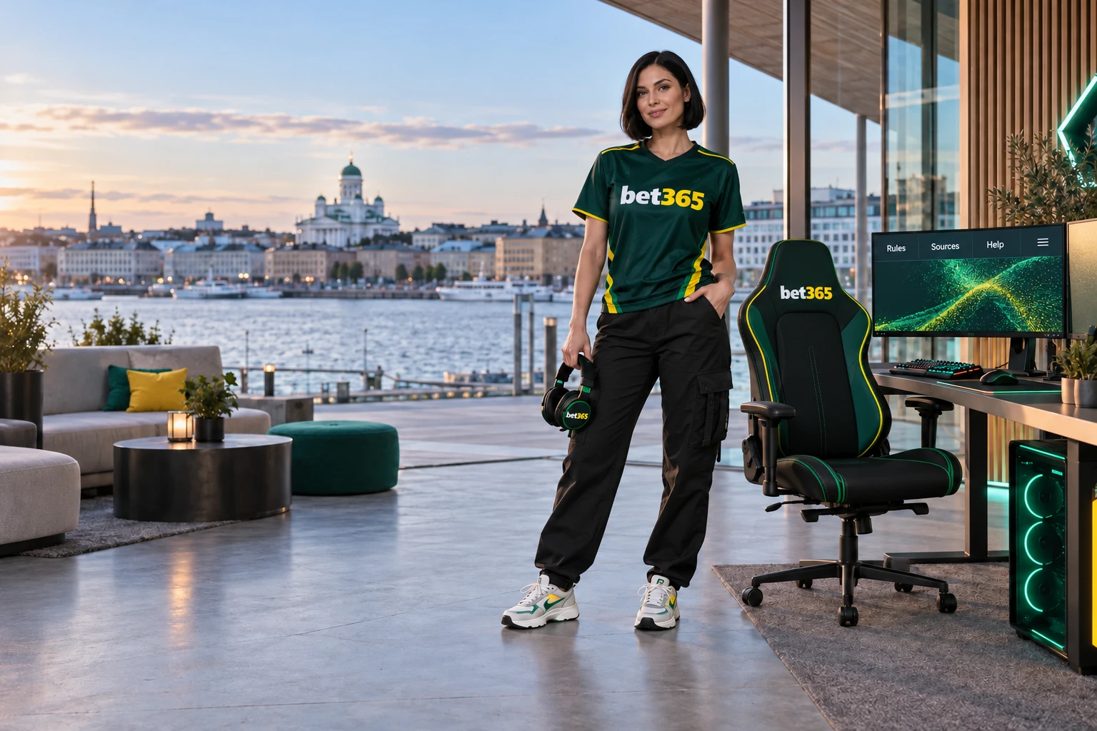 bet365 esports player beside a modern gaming setup in Finland