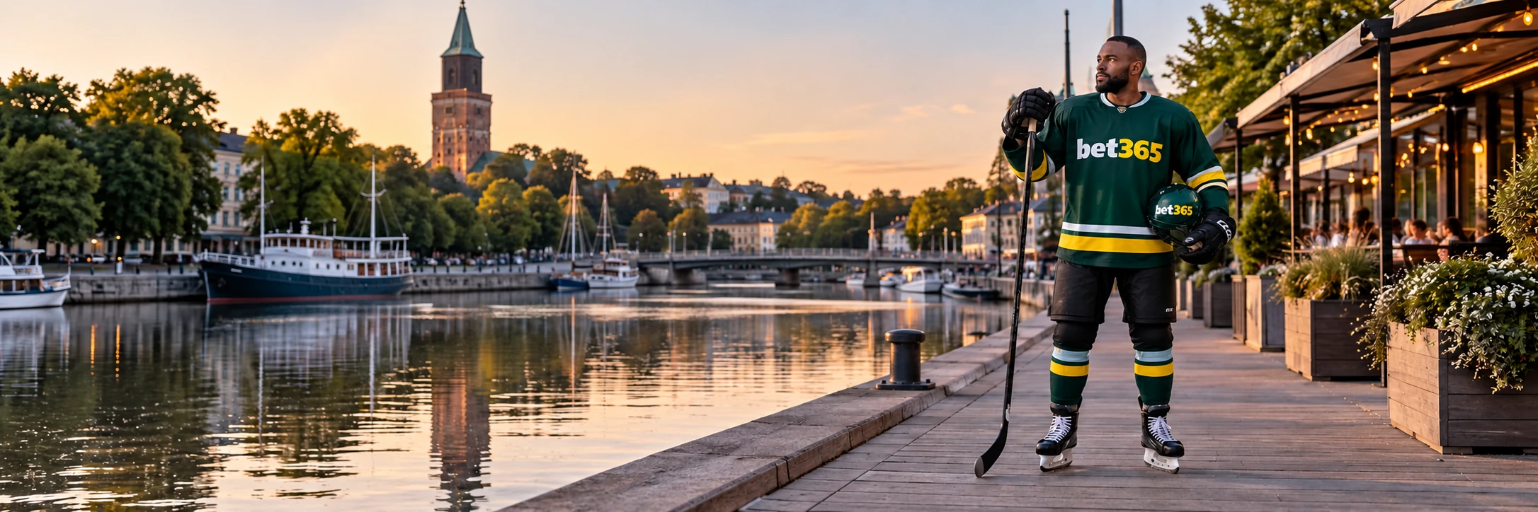 bet365 hockey player beside rink in Finland