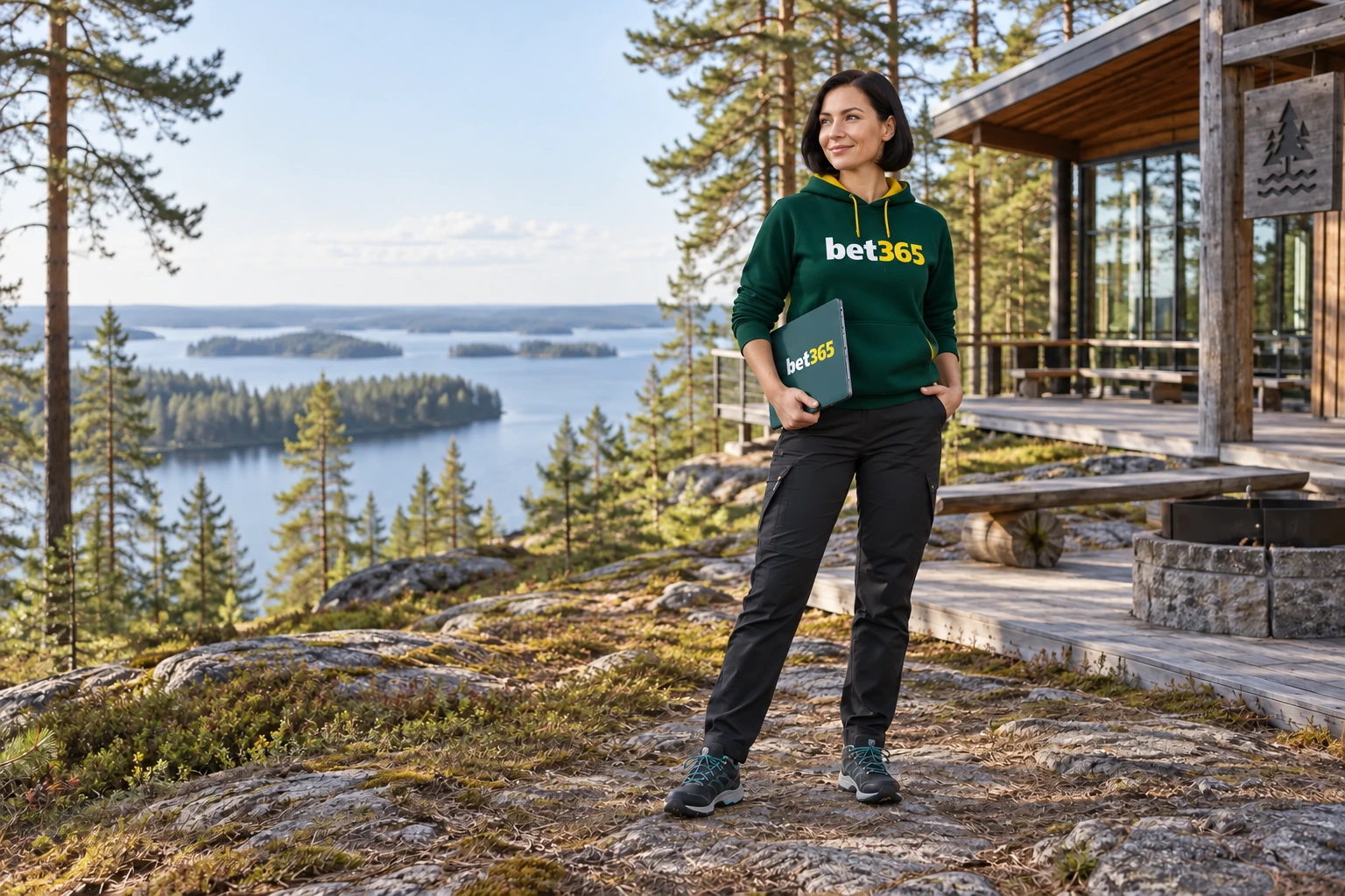 bet365 person holding a closed laptop in Finland